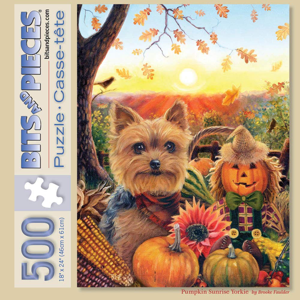 Bits and Pieces 500-Piece Jigsaw Puzzle – Pumpkin Sunrise Yorkie by Brooke Faulder