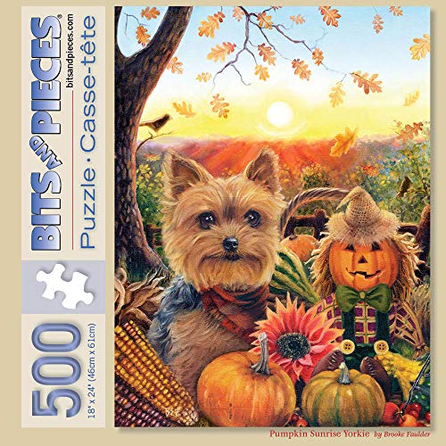 Bits and Pieces 500-Piece Jigsaw Puzzle – Pumpkin Sunrise Yorkie by Brooke Faulder