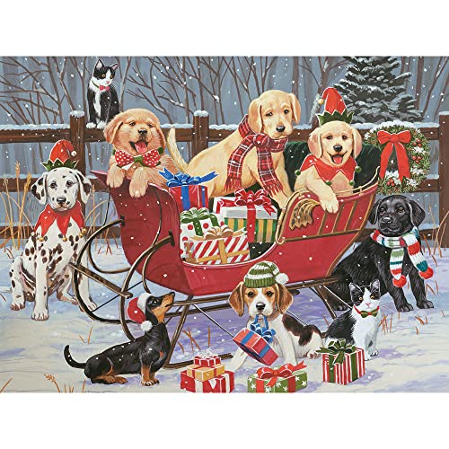 Bits and Pieces 500 Piece Jigsaw Puzzle – Santa's Helpers: Puppies Christmas Sleigh by William Vanderdasson (18" x 24")