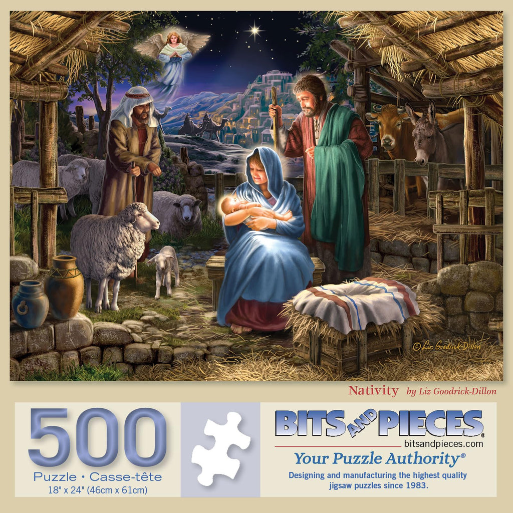 Bits and Pieces 500-Piece Nativity Jigsaw Puzzle – Christian Christmas Scene by Liz Goodrick-Dillon, 18x24 Inches