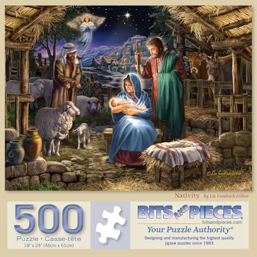 Bits and Pieces 500-Piece Nativity Jigsaw Puzzle – Christian Christmas Scene by Liz Goodrick-Dillon, 18x24 Inches