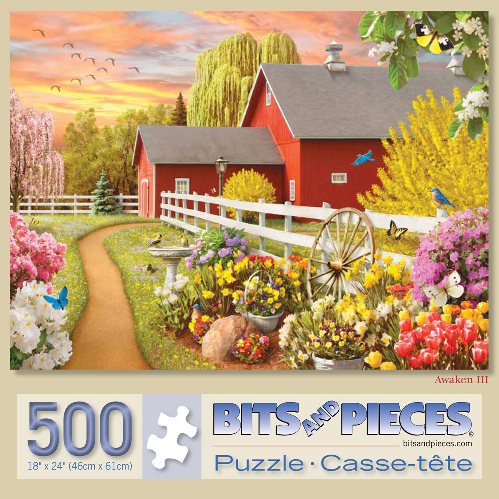 Bits and Pieces Awaken III 500 Piece Jigsaw Puzzle – Sun Rising Over Farm by Alan Giana