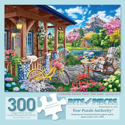 Bits and Pieces Colorful House Near The Lake Jigsaw Puzzle – 1000 or 300 Piece Scenic Landscape by Image World