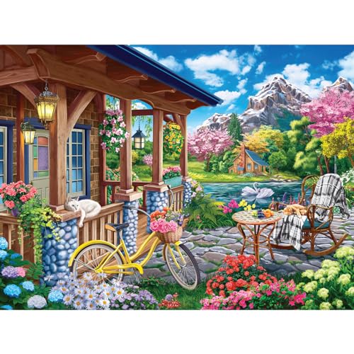 Bits and Pieces Colorful House Near The Lake Jigsaw Puzzle – 1000 or 300 Piece Scenic Landscape by Image World