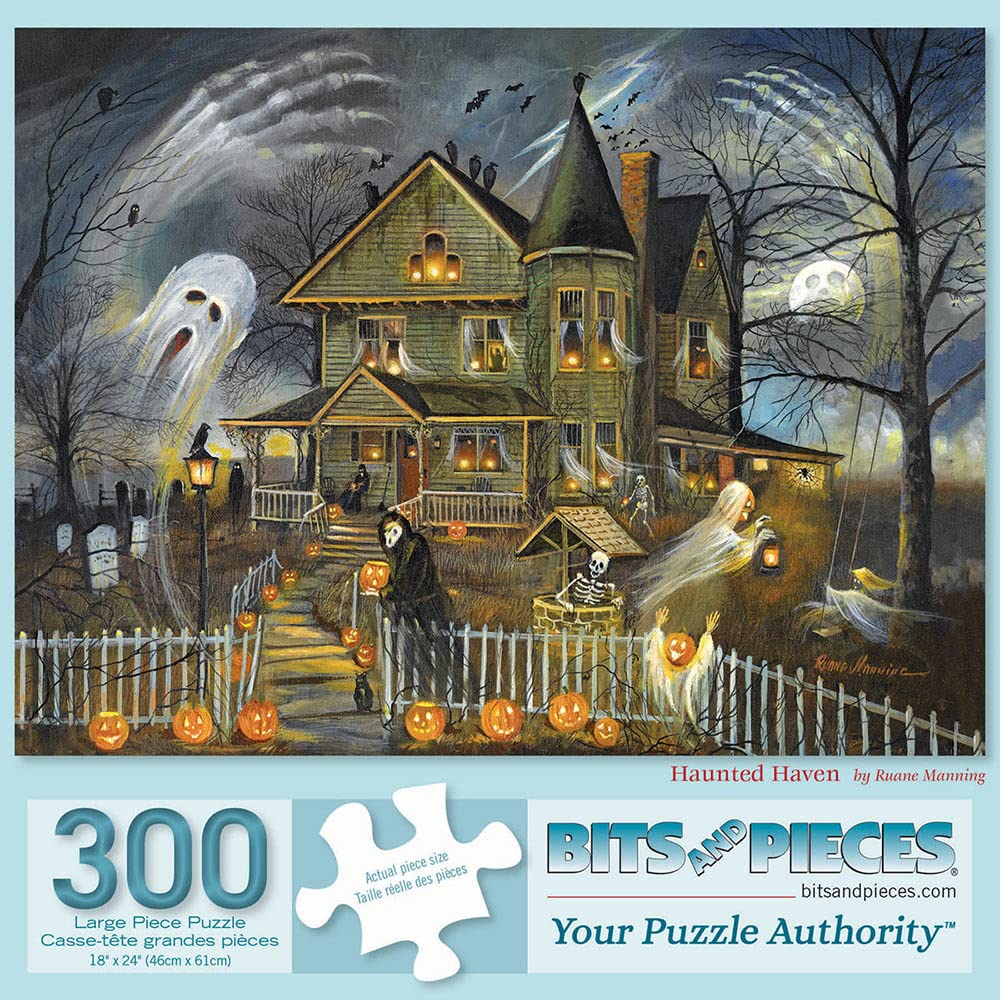 Bits and Pieces Haunted Haven 300-Piece Jigsaw Puzzle – Halloween Jack-o'-Lanterns by Ruane Manning, 18x24 Inches