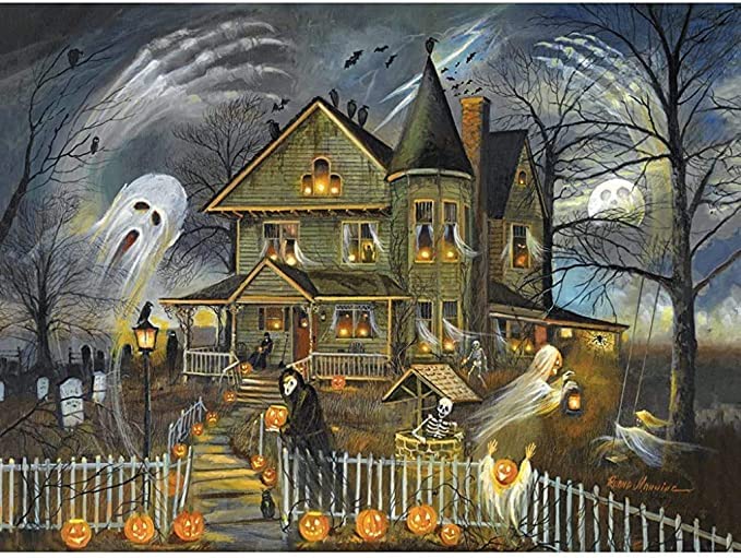 Bits and Pieces Haunted Haven 300-Piece Jigsaw Puzzle – Halloween Jack-o'-Lanterns by Ruane Manning, 18x24 Inches