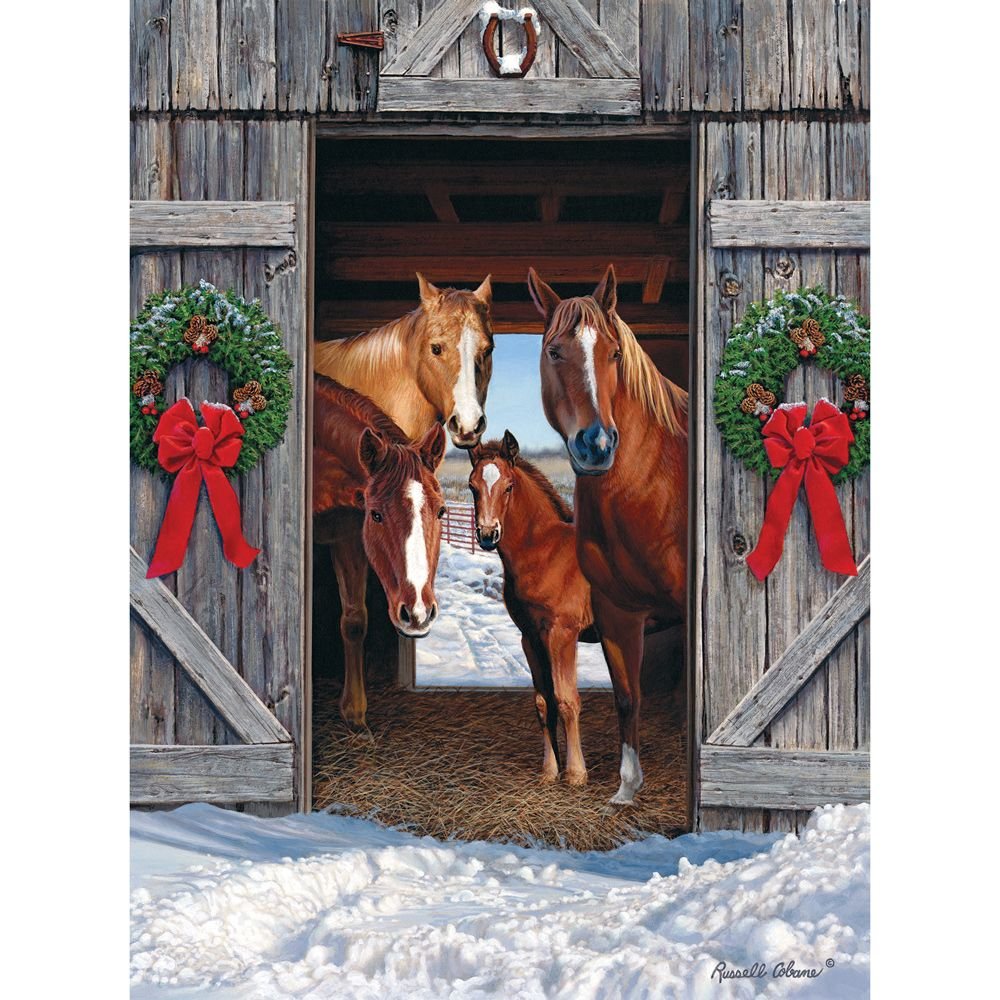 Bits and Pieces Horse Barn Christmas Jigsaw Puzzle – 500-Piece Winter Farm Scene by Russell Cobane