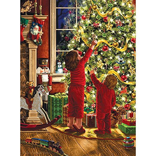 Bits and Pieces Large 300-Piece Glitter Jigsaw Puzzle – Children Decorating The Christmas Tree by Liz Goodrick Dillon