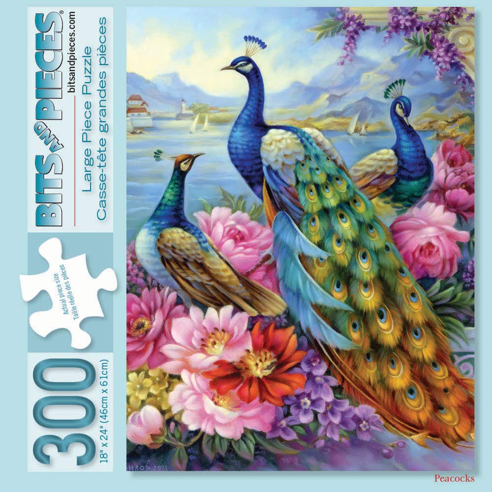 Bits and Pieces Peacocks 300 Piece Jigsaw Puzzle – Large Adult Puzzle by Oleg Gavrilov, 18x24"