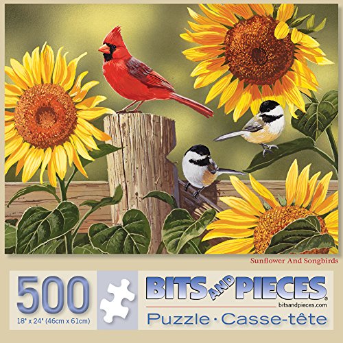 Bits and Pieces Sunflower and Songbirds Jigsaw Puzzle, 500 Pieces (18"x24")