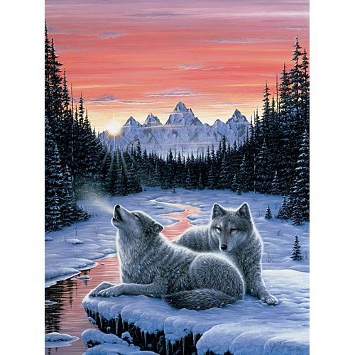 Bits and Pieces Winter's Dawn 1000 Piece Glow in the Dark Jigsaw Puzzle – Snowy Wolf Scene by Jeff Tift, 20" x 27"