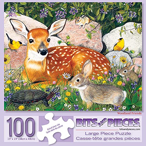 Bits and Pieces Woodland Friends 100 Piece Jigsaw Puzzle – Forest Animals by Julie Bauknecht, 15x19 Inches