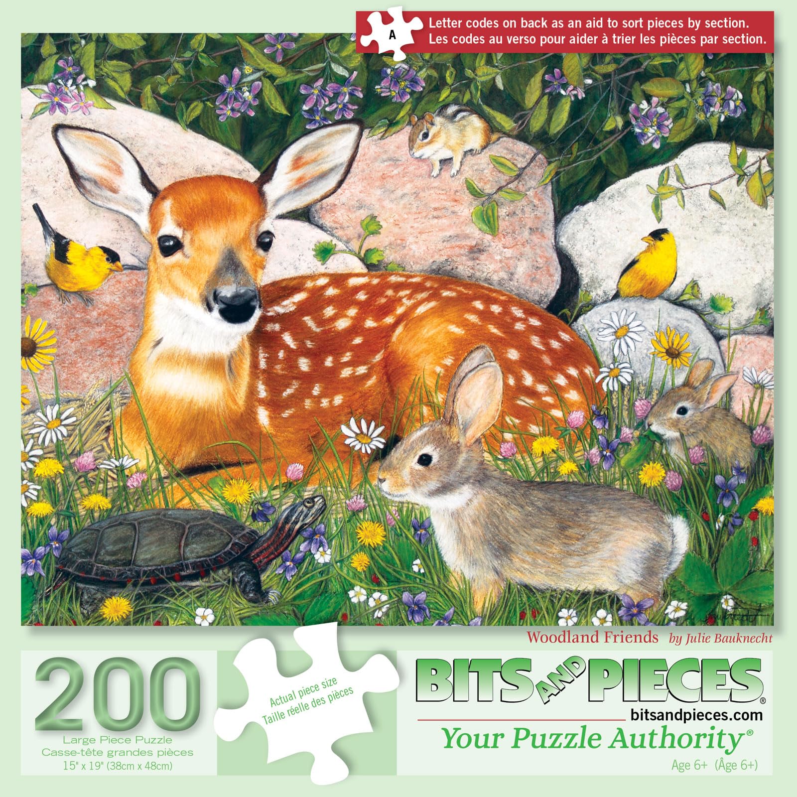 Bits and Pieces Woodland Friends 200-Piece Jigsaw Puzzle – Julie Bauknecht Art, 15x19 Inches