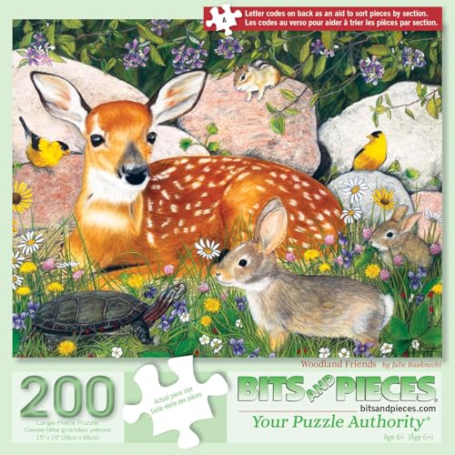 Bits and Pieces Woodland Friends 200-Piece Jigsaw Puzzle – Julie Bauknecht Art, 15x19 Inches