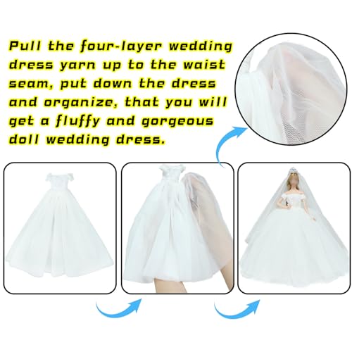 BJDBUS Doll Wedding Set – Bride & Groom Outfit for 11.5 Inch Dolls with Veil and Crown