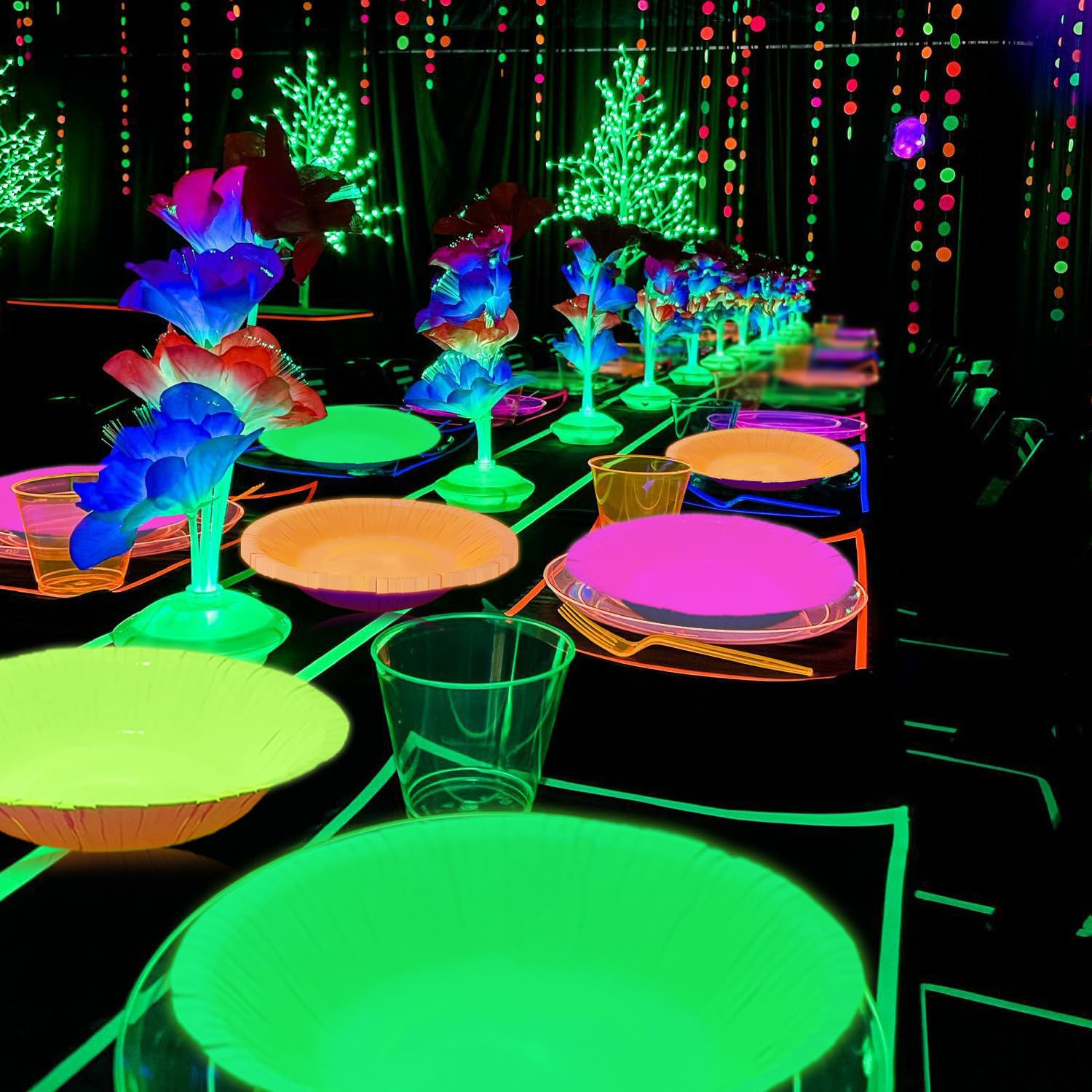 BKAILZYX 40-Pack Neon Paper Bowls - 7 Inch Fluorescent Bowls for Glow Parties, 4 Colors