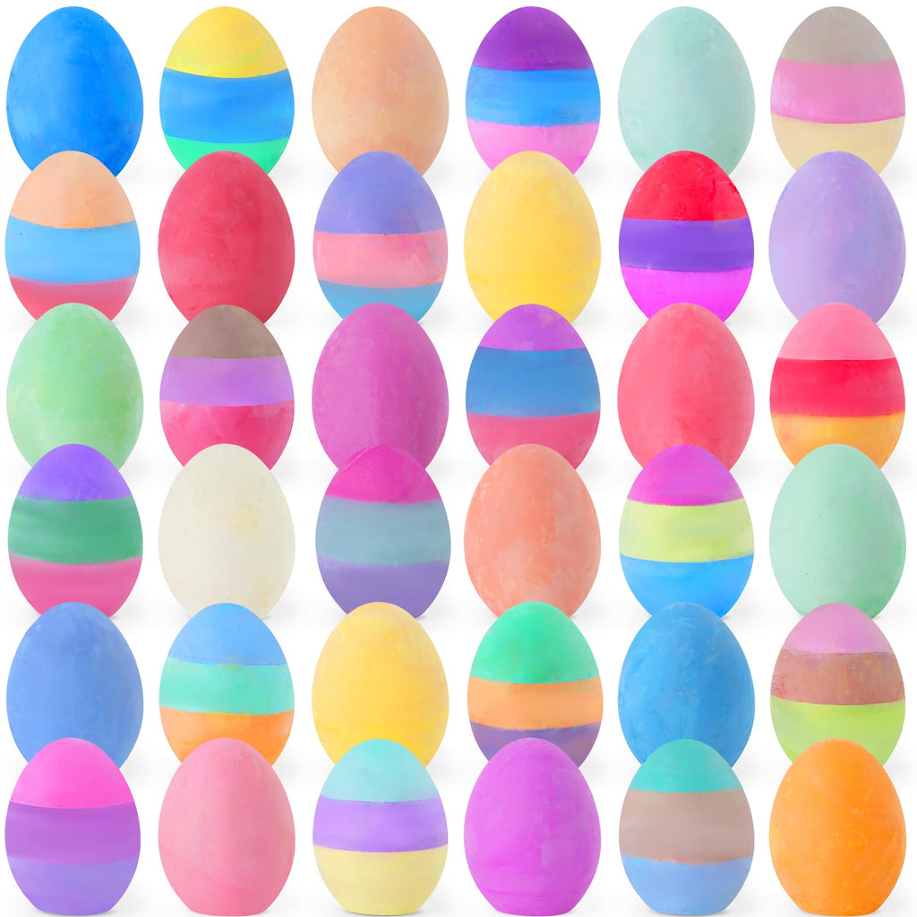 Bkpvr 36-Pack Sidewalk Chalk Eggs – 18 Solid + 18 Mixed Colors, Non-Toxic & Washable for Kids Toddlers Easter Basket