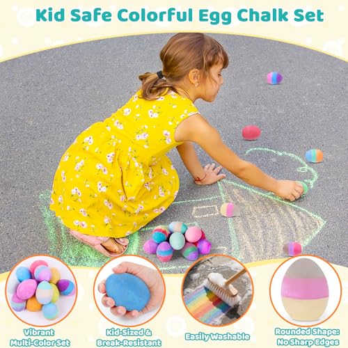 Bkpvr 36-Pack Sidewalk Chalk Eggs – 18 Solid + 18 Mixed Colors, Non-Toxic & Washable for Kids Toddlers Easter Basket
