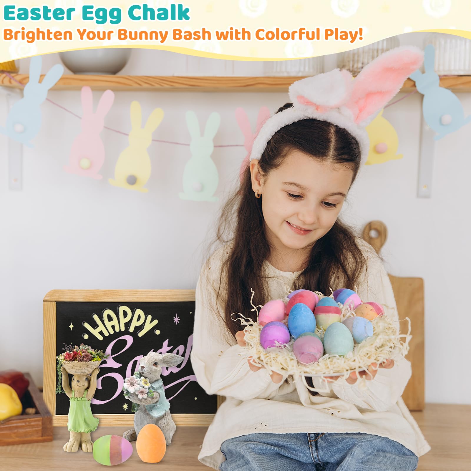 Bkpvr 36-Pack Sidewalk Chalk Eggs – 18 Solid + 18 Mixed Colors, Non-Toxic & Washable for Kids Toddlers Easter Basket
