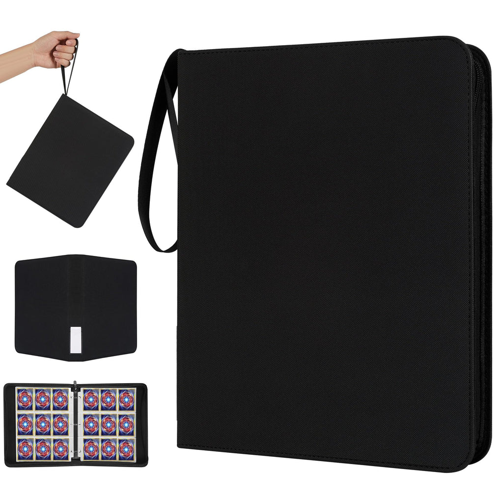 Black 9-Pocket Trading Card Binder - Holds 900 Cards, Zippered PU Leather Album for Pokemon, Sports & TCG