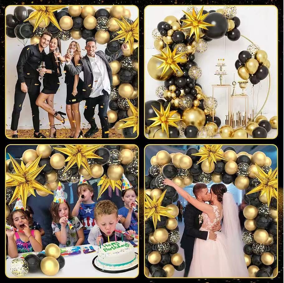 Black and Gold Balloon Arch Kit 128 Pieces - 18 12 10 5 Inch Latex Balloons with Stars for Birthday Anniversary Wedding Party Decor