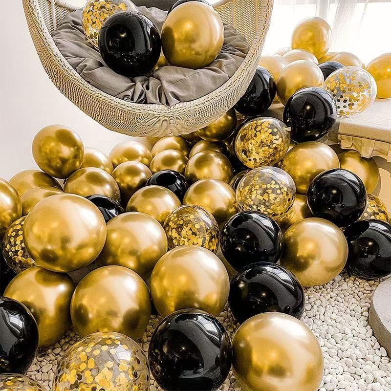 Black and Gold Balloon Arch Kit 128 Pieces - 18 12 10 5 Inch Latex Balloons with Stars for Birthday Anniversary Wedding Party Decor