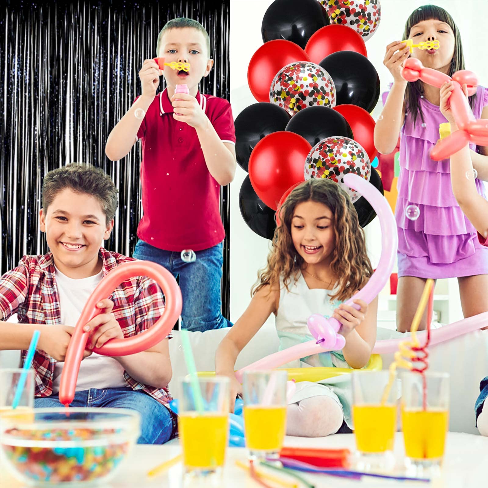 Black and Red Birthday Decorations Kit - 50-Piece Party Supplies with Banner, Fringe Curtain, and Balloons for 18th 30th 40th 50th 60th Birthday