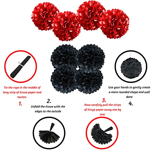 Black and Red Birthday Party Decorations Kit – Banner, Balloons, Pompoms by ZERODECO