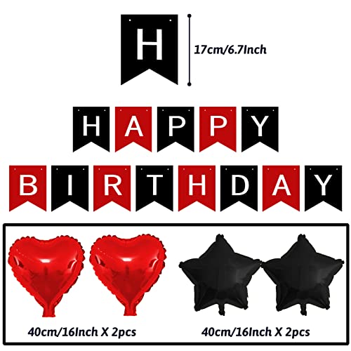 Black and Red Birthday Party Decorations Kit – Banner, Balloons, Pompoms by ZERODECO