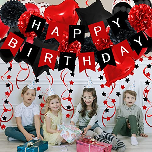 Black and Red Birthday Party Decorations Kit – Banner, Balloons, Pompoms by ZERODECO