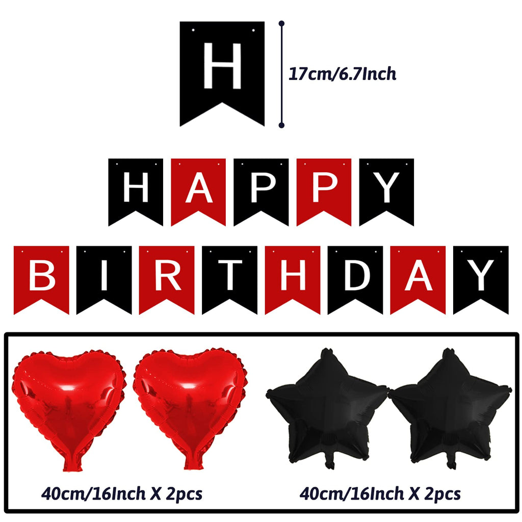 Black and Red Birthday Party Decorations Kit – Banner, Balloons, Pompoms by ZERODECO