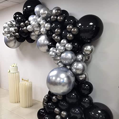 Black and Silver Balloon Garland Arch Kit – 135 Pieces Latex Balloons in Multiple Sizes for Graduation, Birthday & Party Decor