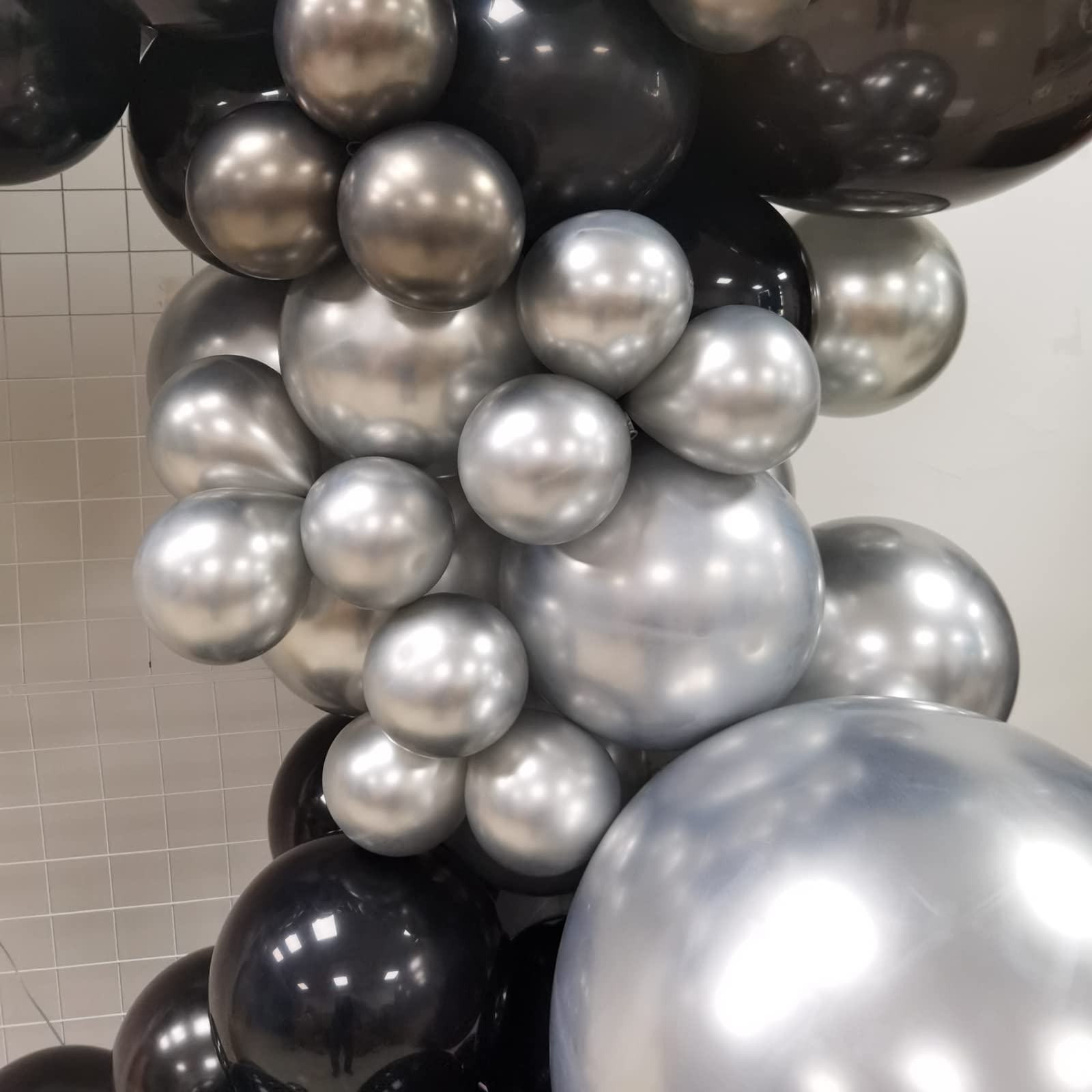 Black and Silver Balloon Garland Arch Kit – 135 Pieces Latex Balloons in Multiple Sizes for Graduation, Birthday & Party Decor