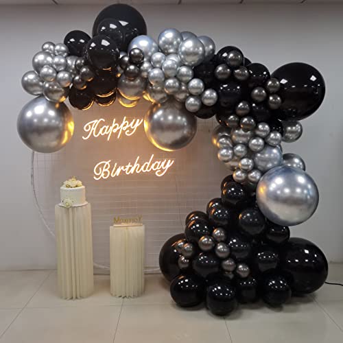 Black and Silver Balloon Garland Arch Kit – 135 Pieces Latex Balloons in Multiple Sizes for Graduation, Birthday & Party Decor