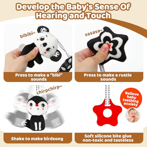 Black and White High Contrast Baby Toy Set for Car Seat, Stroller & Crib – Visual Stimulation and Sorting Play for Newborns up to 12 Months