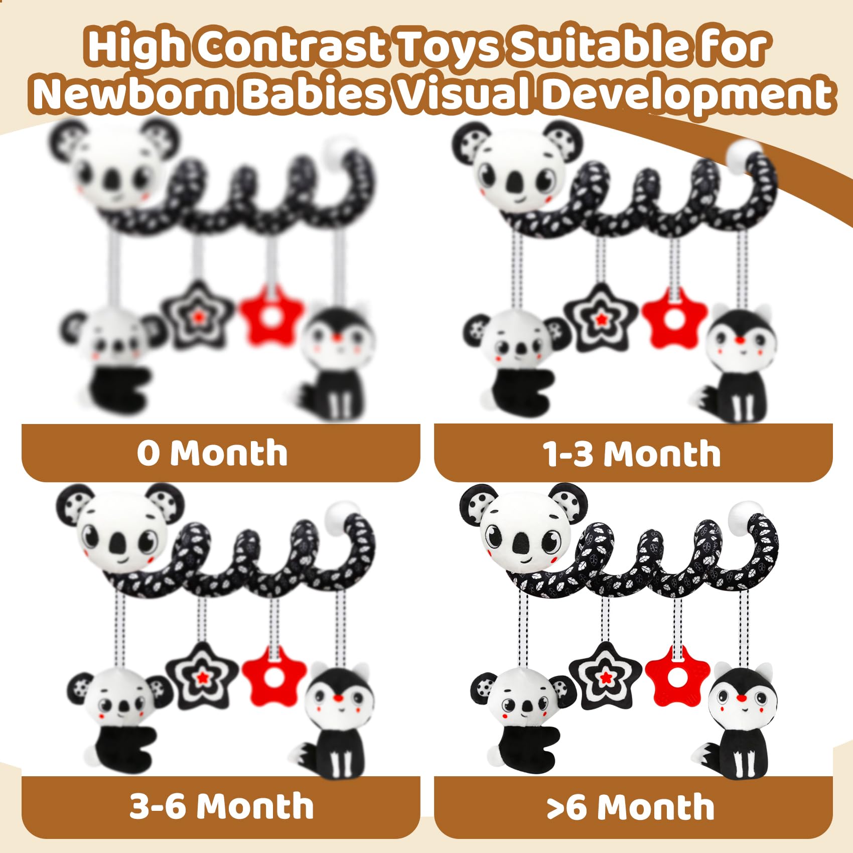 Black and White High Contrast Baby Toy Set for Car Seat, Stroller & Crib – Visual Stimulation and Sorting Play for Newborns up to 12 Months