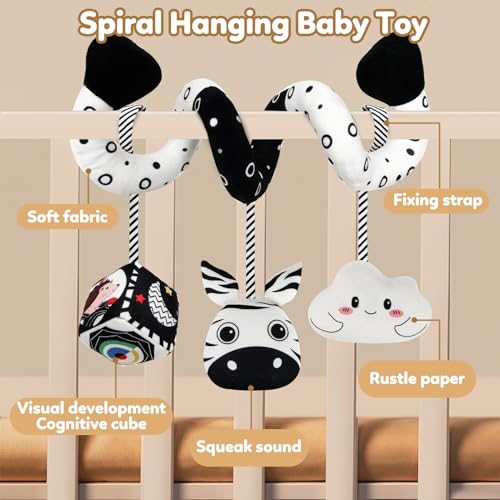 Black and White High Contrast Zebra Spiral Stroller Toy for Newborns - GKDOMS