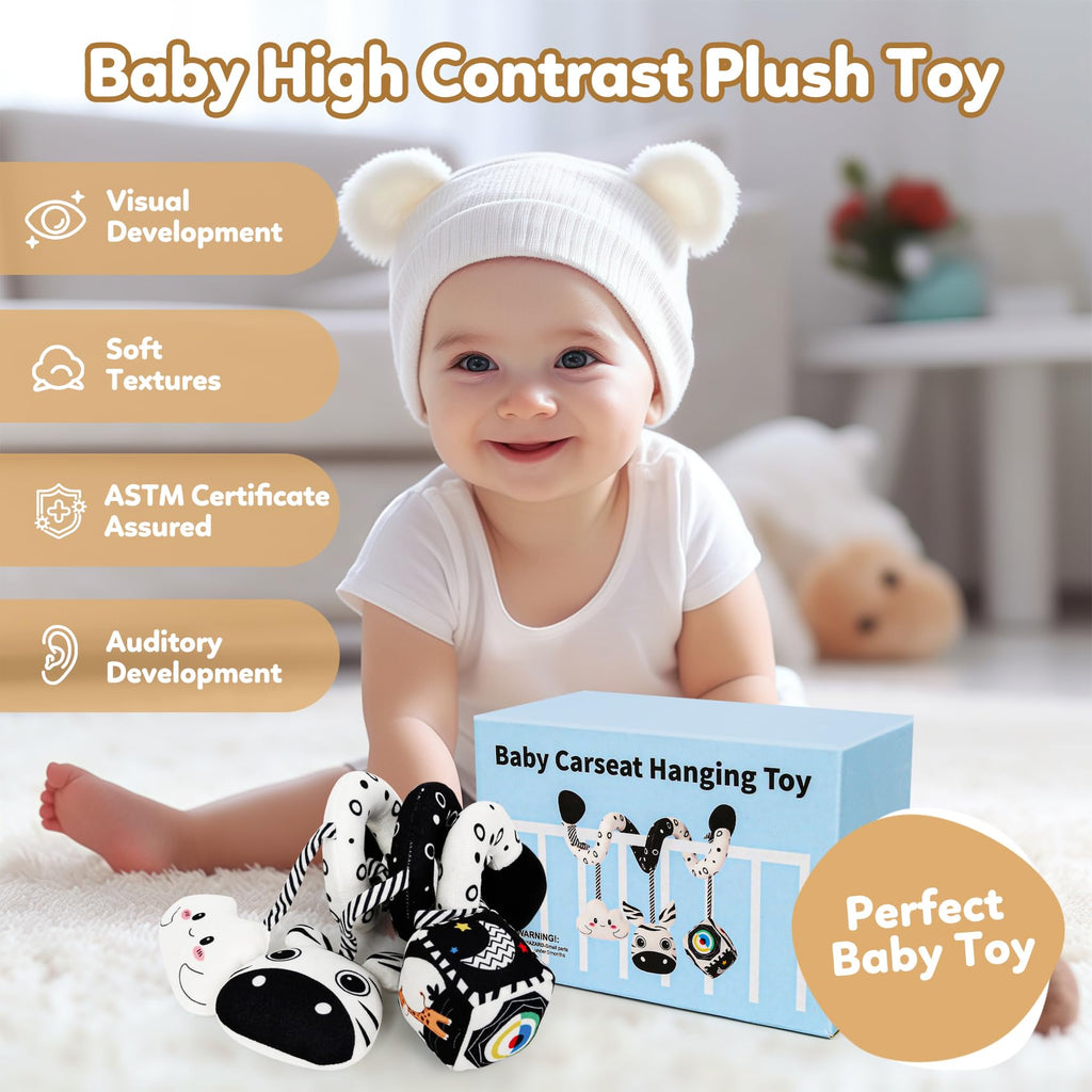 Black and White High Contrast Zebra Spiral Stroller Toy for Newborns - GKDOMS