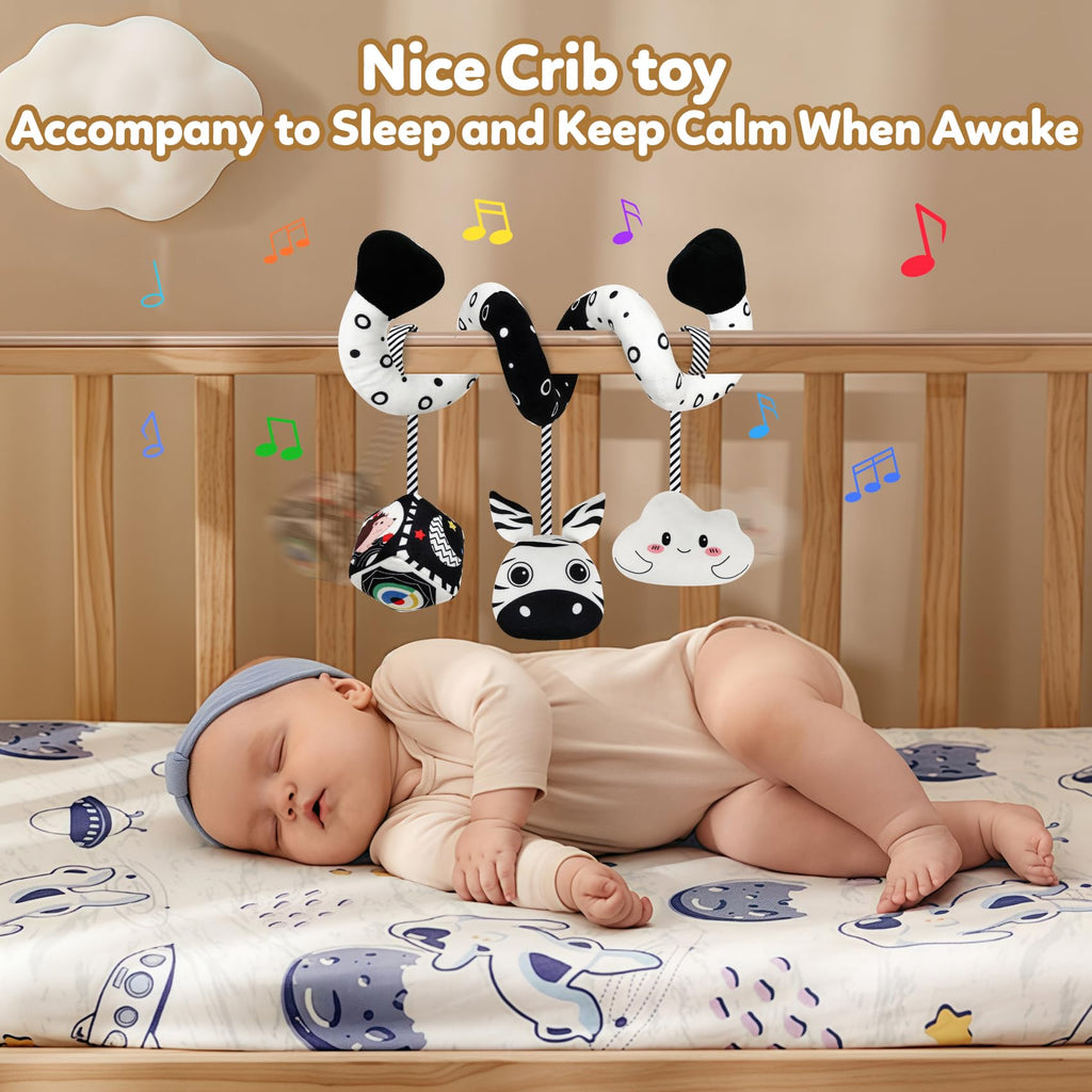 Black and White High Contrast Zebra Spiral Stroller Toy for Newborns - GKDOMS
