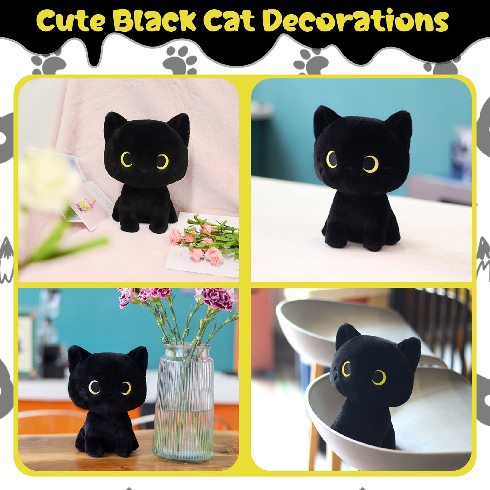 Black Cat Plush 8 Inch Kawaii Stuffed Animal – Soft Cuddle Pillow for Kids and Cat Lovers