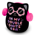 Black Cat Plush ‘In My Double Digits Era’ – Perfect 10 Year Old Girl Gift for 10th Birthday with Pink Headphones & Sunglasses