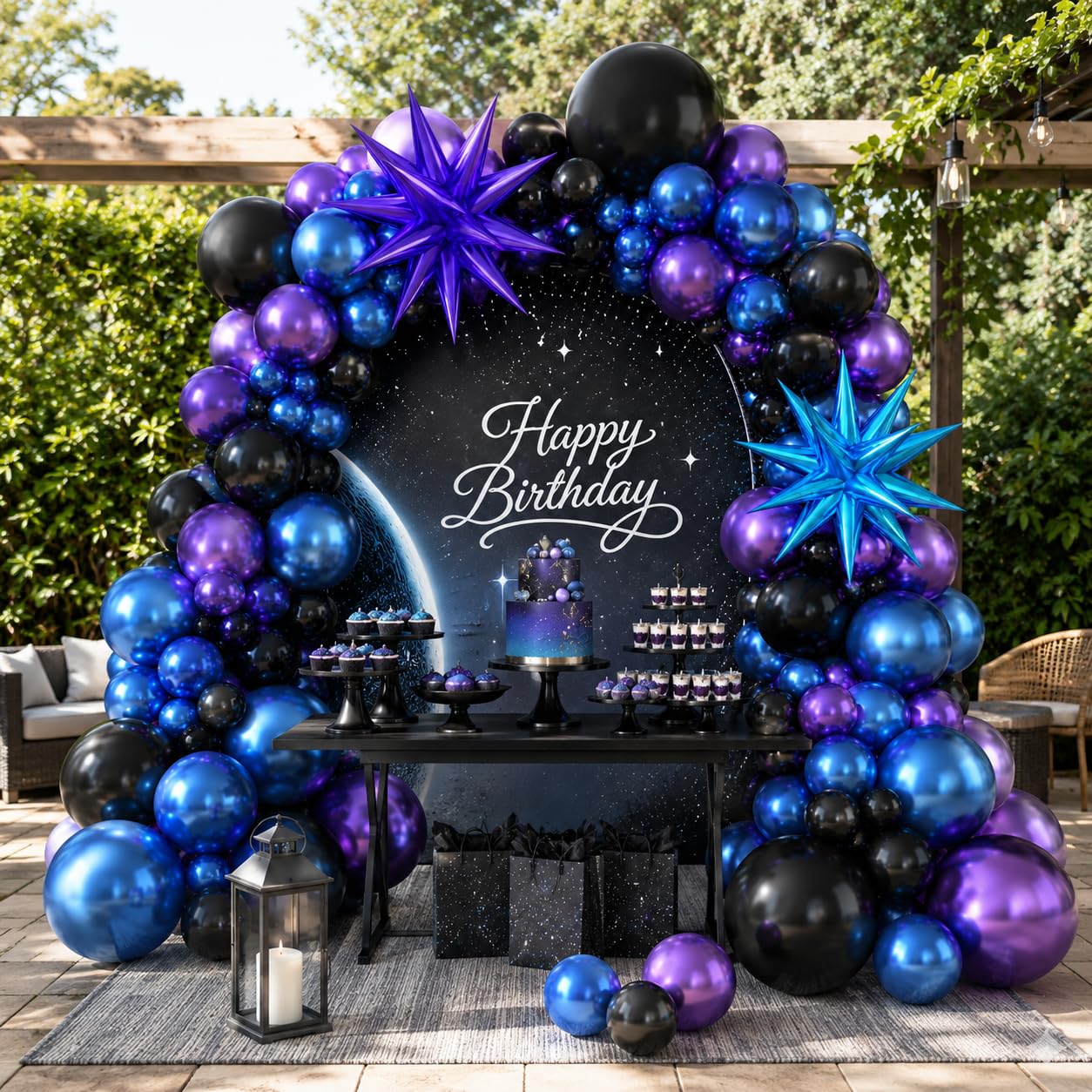 Black Purple Blue Balloon Arch Kit with Star Balloons – 109 Pieces for Video Game Party