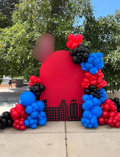 Black Red Blue Spider Theme Balloon Arch Kit – 106 Pieces with Starburst Foil Balloons for Hero-Themed Parties