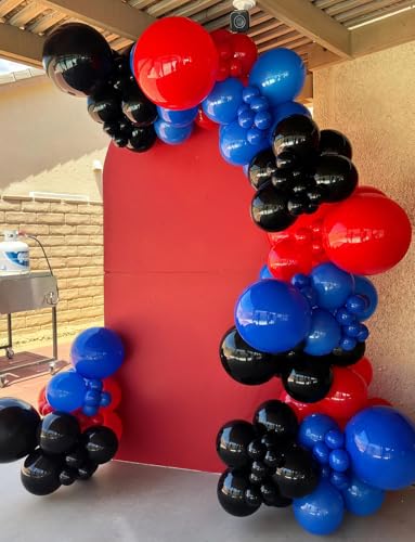 Black Red Blue Spider Theme Balloon Arch Kit – 106 Pieces with Starburst Foil Balloons for Hero-Themed Parties