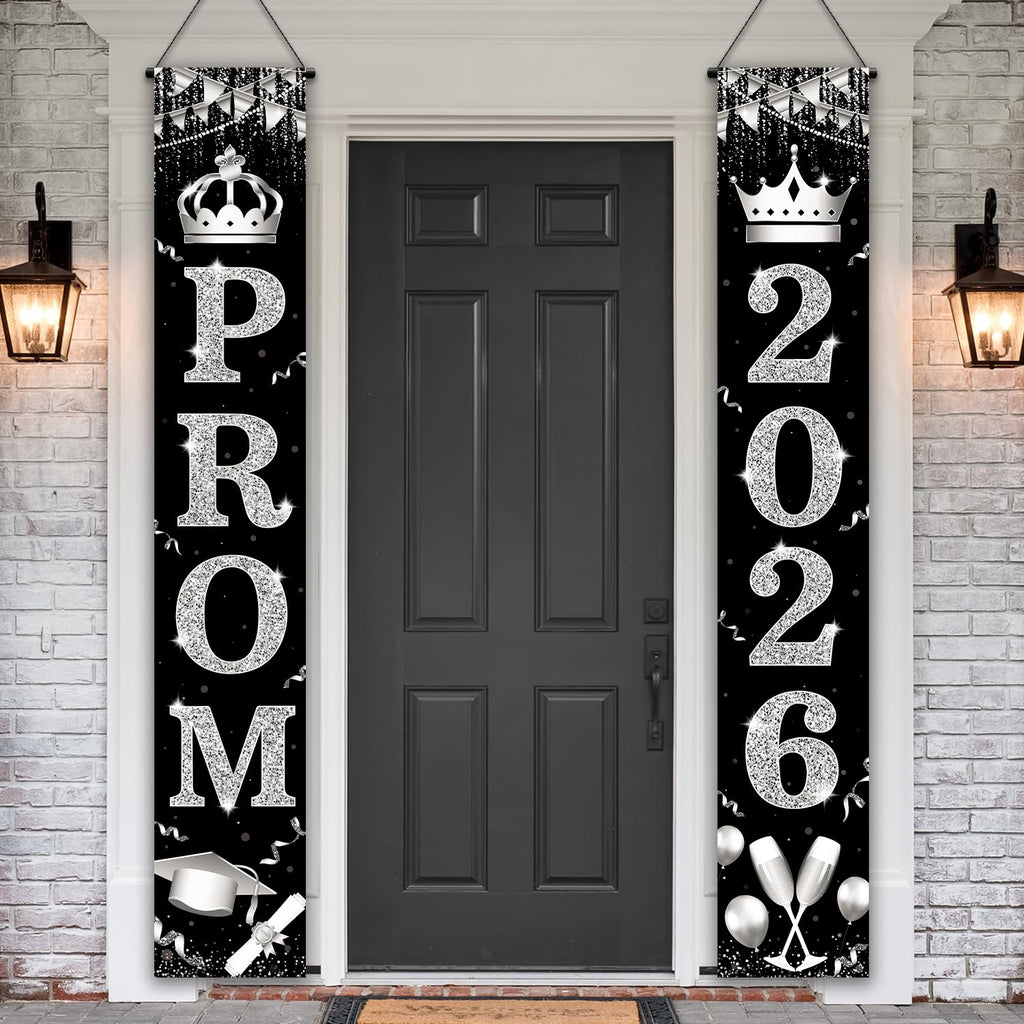 Black & Silver Prom 2026 Door Banner – Outdoor Graduation Decor by tineit