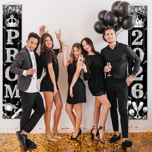 Black & Silver Prom 2026 Door Banner – Outdoor Graduation Decor by tineit