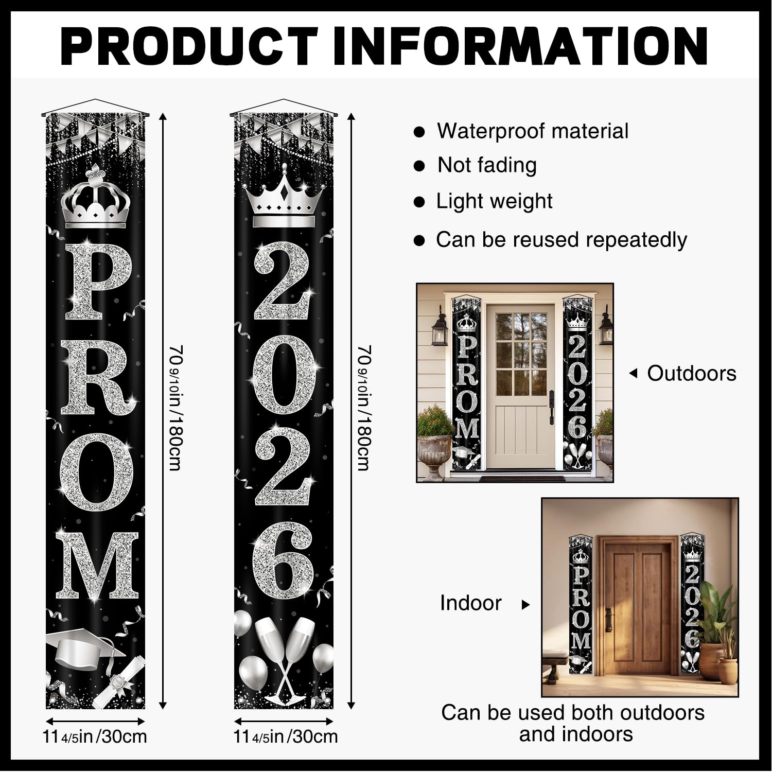 Black & Silver Prom 2026 Door Banner – Outdoor Graduation Decor by tineit