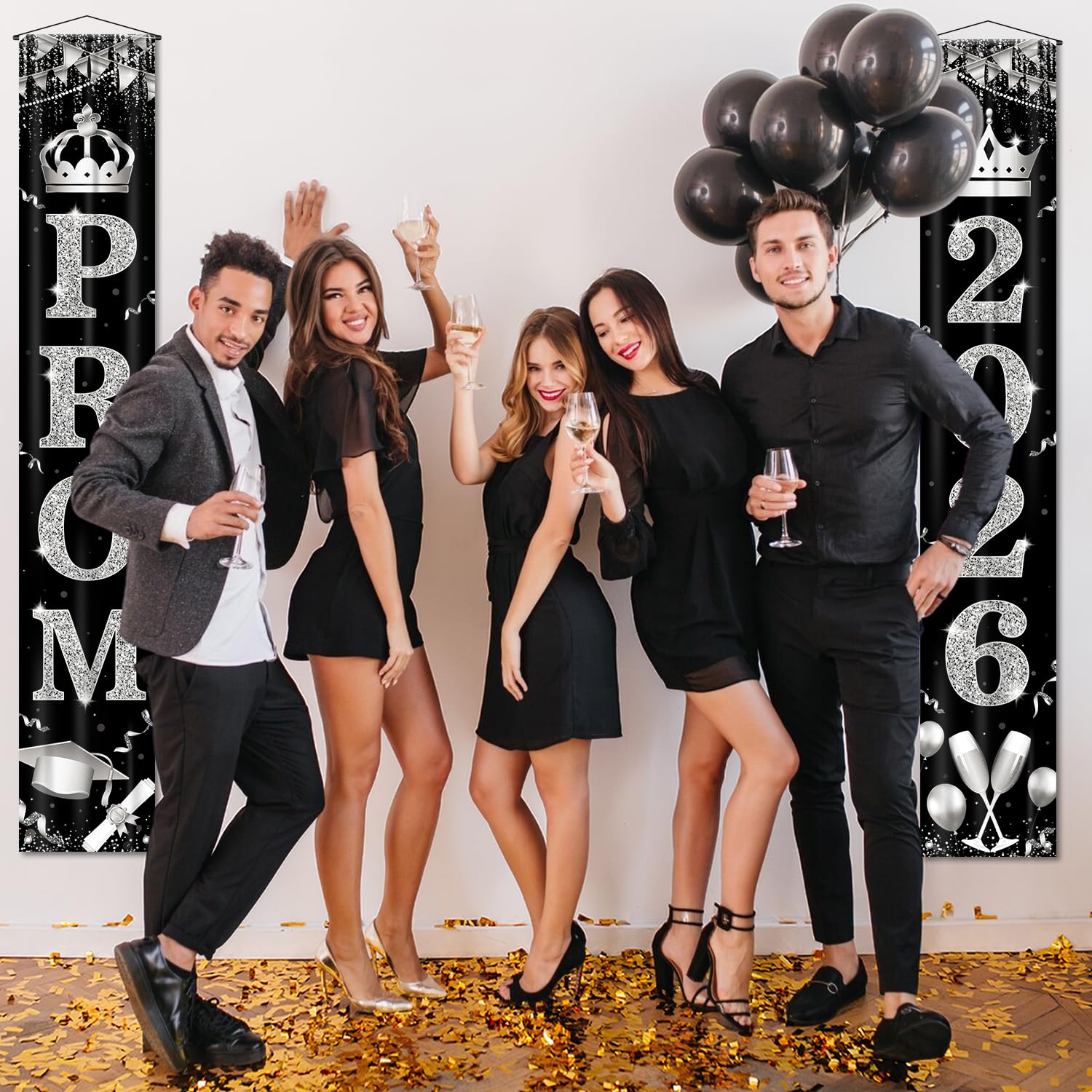 Black & Silver Prom 2026 Door Banner – Outdoor Graduation Decor by tineit