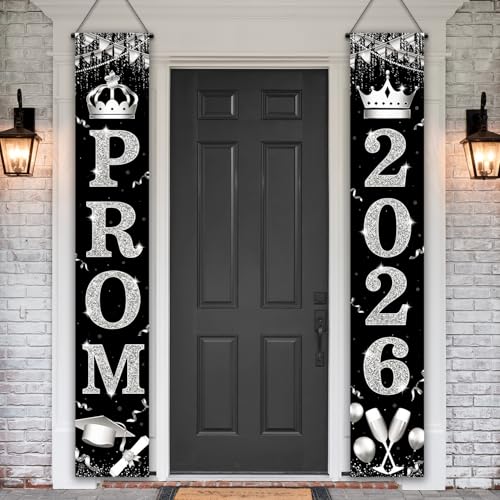 Black & Silver Prom 2026 Door Banner – Outdoor Graduation Decor by tineit