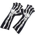 Black Skeleton Glow-in-the-Dark Fingerless Rayon Gloves – Halloween Costume Accessory